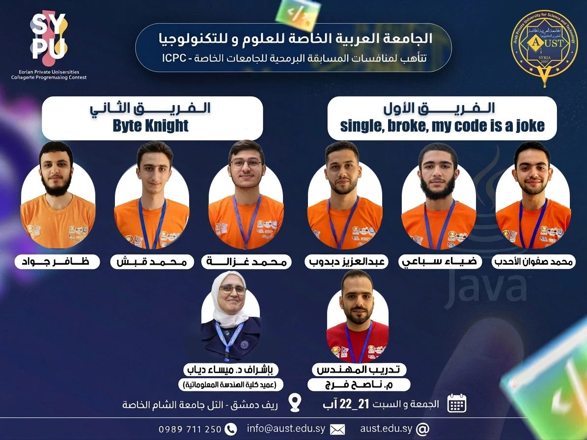 الجامعة العربية الخاصة للعلوم والتكنولوجيا تتأهب للمشاركة في المسابقة البرمجية للجامعات الخاصة (ICPC)